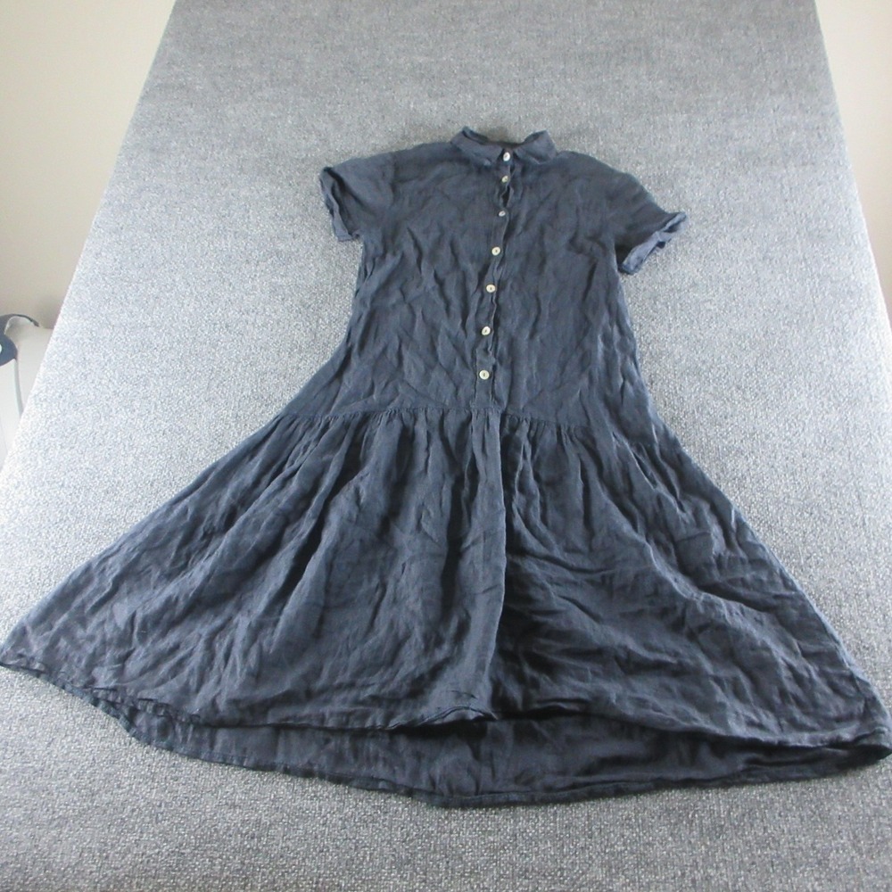 Baci Dress Womens S Blue Linen Short Sleeve Button Front Hi Low Hem